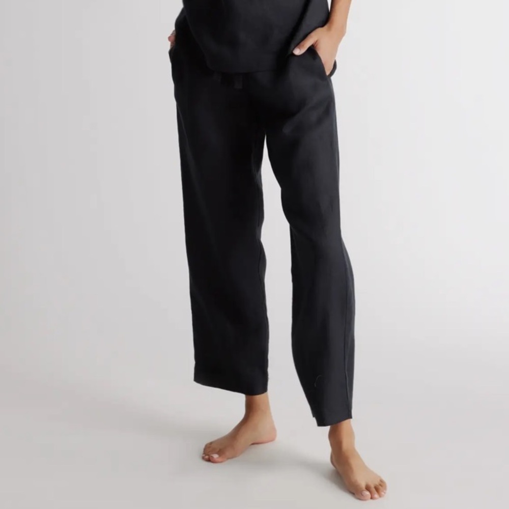 Quince Black Cropped Wide-Leg Pants